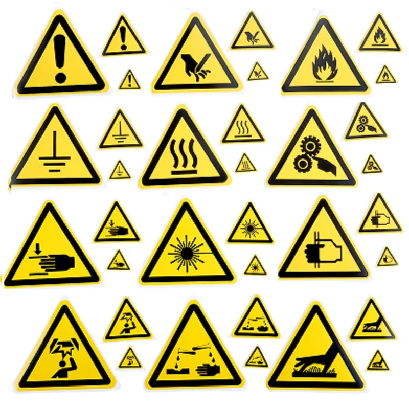 Letreros de advertencia de PVC con logotipo, etiquetas de seguridad, resistentes al agua y al aceite, pegatina para máquina de pared, 25/50/100mm, 5 unidades