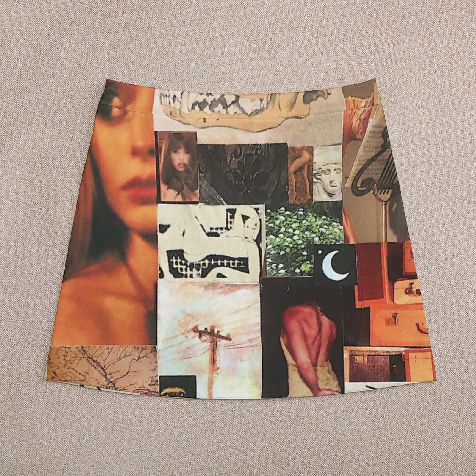 “Fire and Rain” collage art design Mini Skirt Skirt satin skirt for women clothing women summer 2024