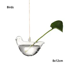 Elegant Hanging Glass Terrarium Vase for Hydroponic Plants and Home Decor (Birds(8x12cm))