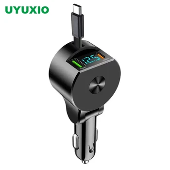 Caricabatteria da auto USB C Ricarica super veloce da 65 W con display di tensione Cavo retrattile tipo C PD 30 W per iPhone 16 Pro Max 15 Samsung