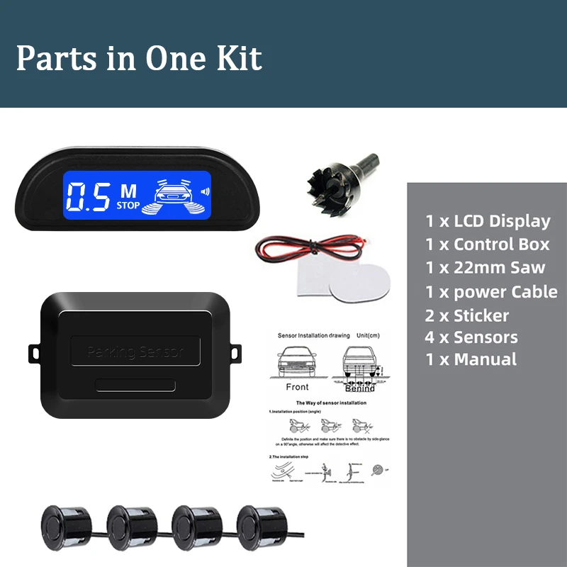 Car Parking Sensor Kit With Auto Parktronic Reverse LED Monitor 4 Sensors Radar Detector System Backlight Display