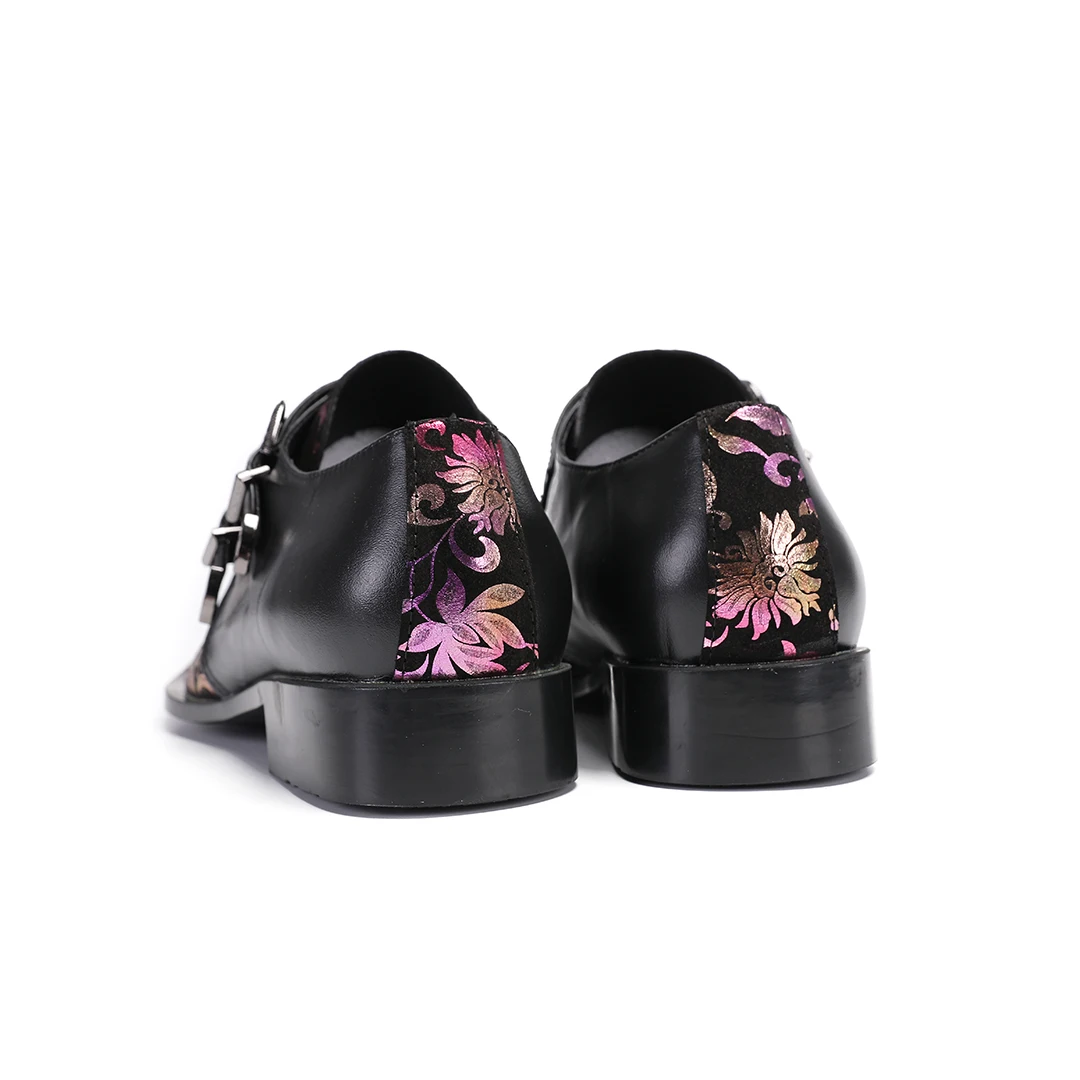 Handmade Pink Print Wedding Party Dress Shoes Fashion Big Size Cow Leather Formal Shoes Business Office Pointed Toe Casual