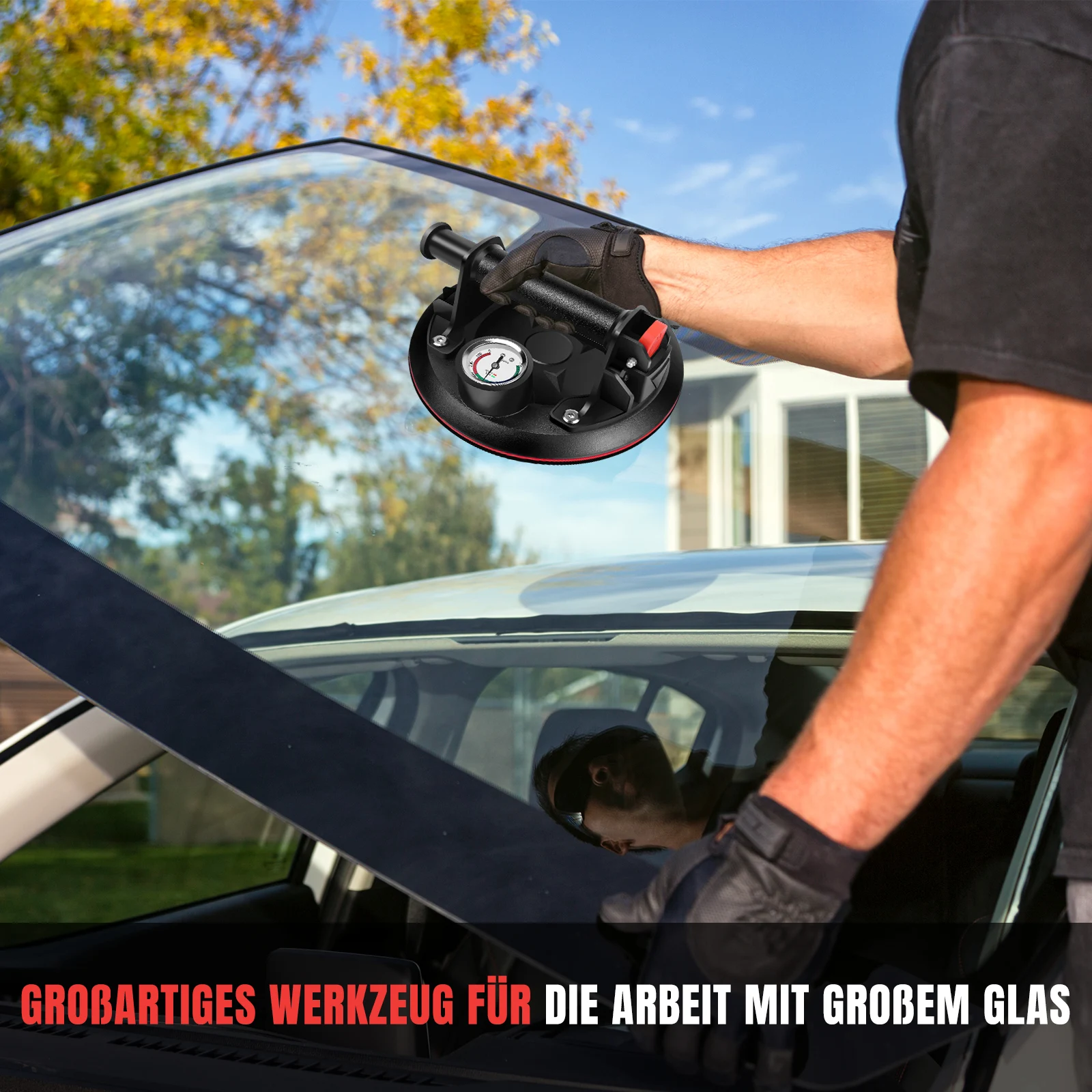8-Zoll-Glassaugnapf-Heber mit 300 kg Tragkraft, Hochleistungs-Handvakuumsauger zum Tragen von Glas, Fliesen und Fenstern – mit Sicherheitsverriegelung und Tragetasche