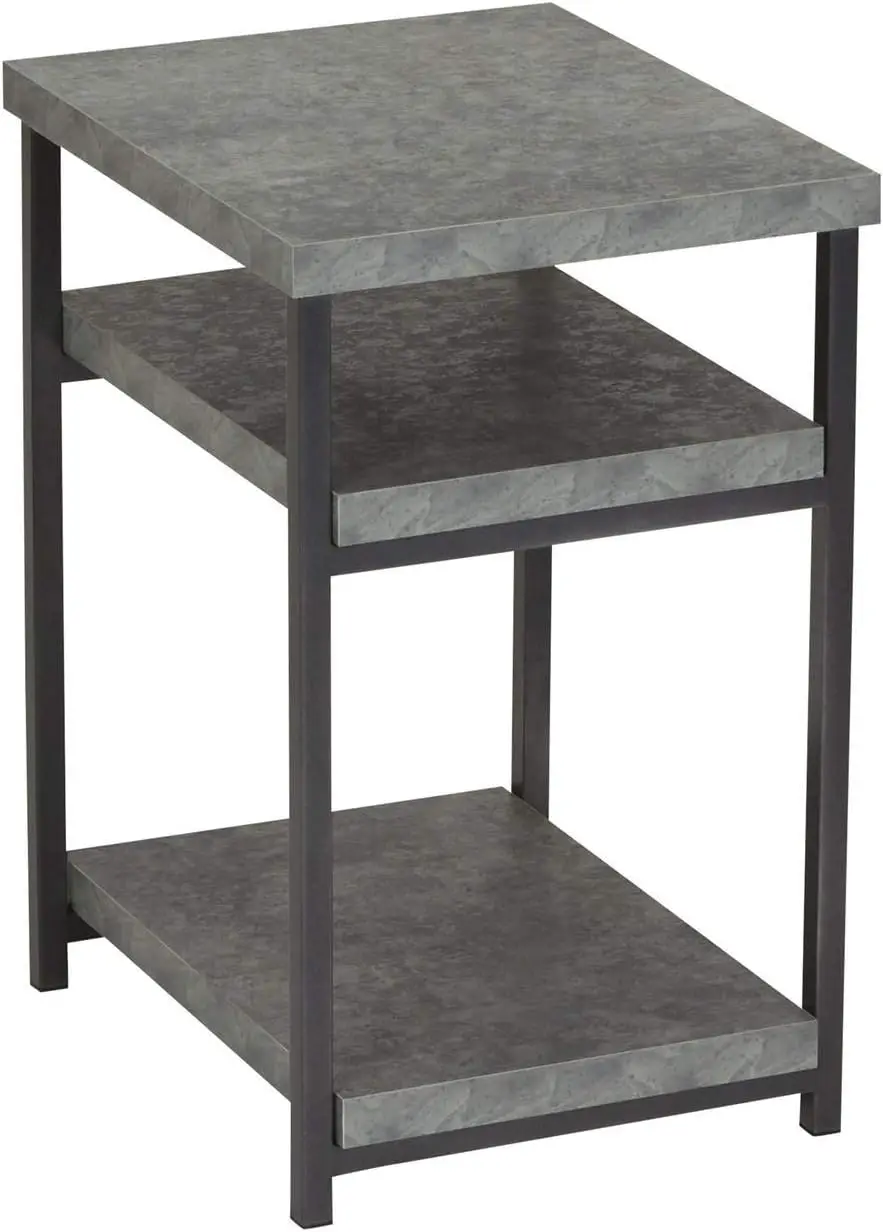 

Table | End Table with Shelf for Storage | Faux Slate Concrete 17.9D x 23.6W x 17.46H in Small coffee table Table top Small end