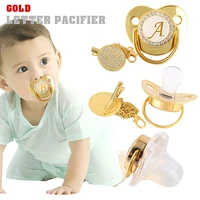 Golden Rhinestone Pacifier Letters 26 Letter Pacifier Baby Pacifier with Dust Cap with Rhinestone Photography Accessory 1