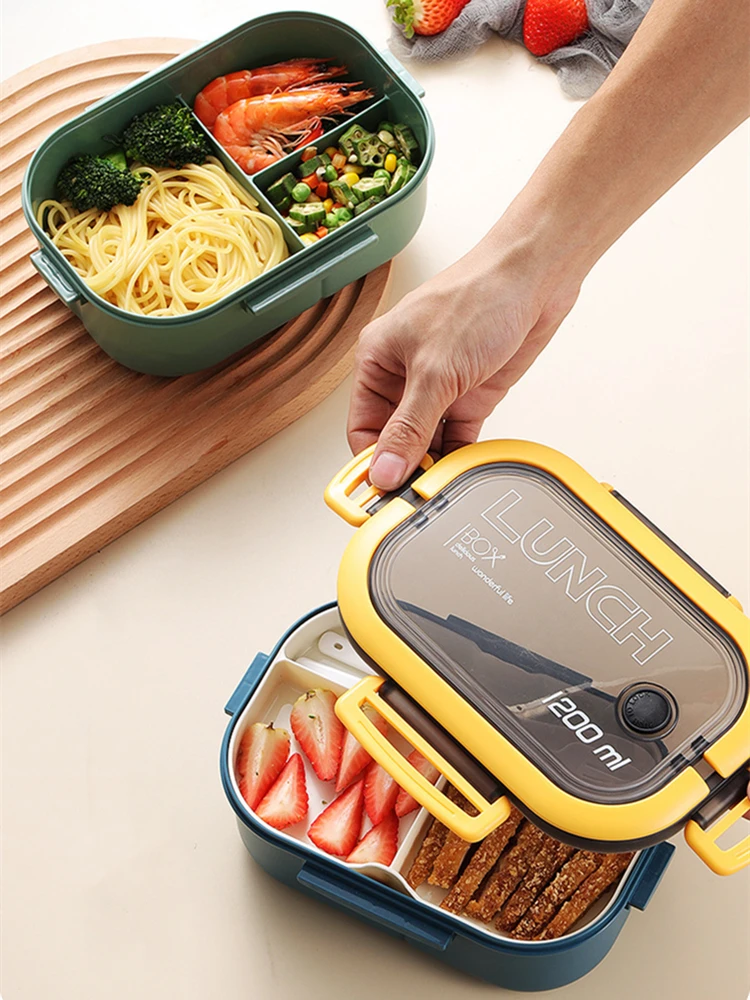 New Portable Lunch Box 2 Layer Grid Children Bento Box Leakproof