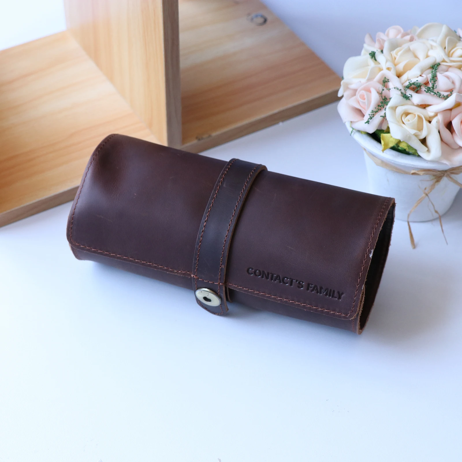 Portable Exquisite Watch Roll Travel Case Chic Handmade Leather 3 Slots Watch Storage Box with Slid in Out Organizers Gift