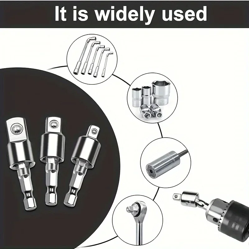 1/2 3/8 1/4 adapter 360-degree hexagonal handle to square head connecting rod wind batch socket wrench