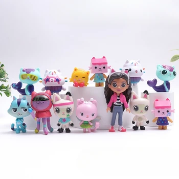 13pcs Gabby Dollhouse Anime Figure Toy Smiling Car Cat Hug Gaby Girl Dolls Mercat Cartoon Action Figure Kids Xmas Birthday Gifts