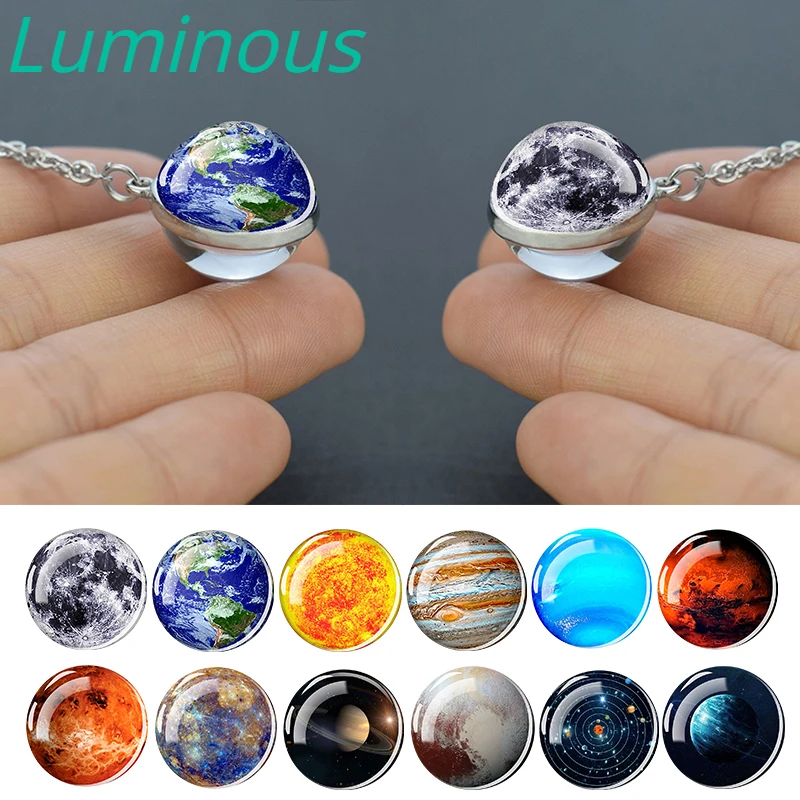Set Di 4 Collane Con Ciondolo Galassia E Pianeti – Vetro E Lega – Ciondolo Doppia Faccia – Regalo Per Appassionati Di Spazio E Astronomia