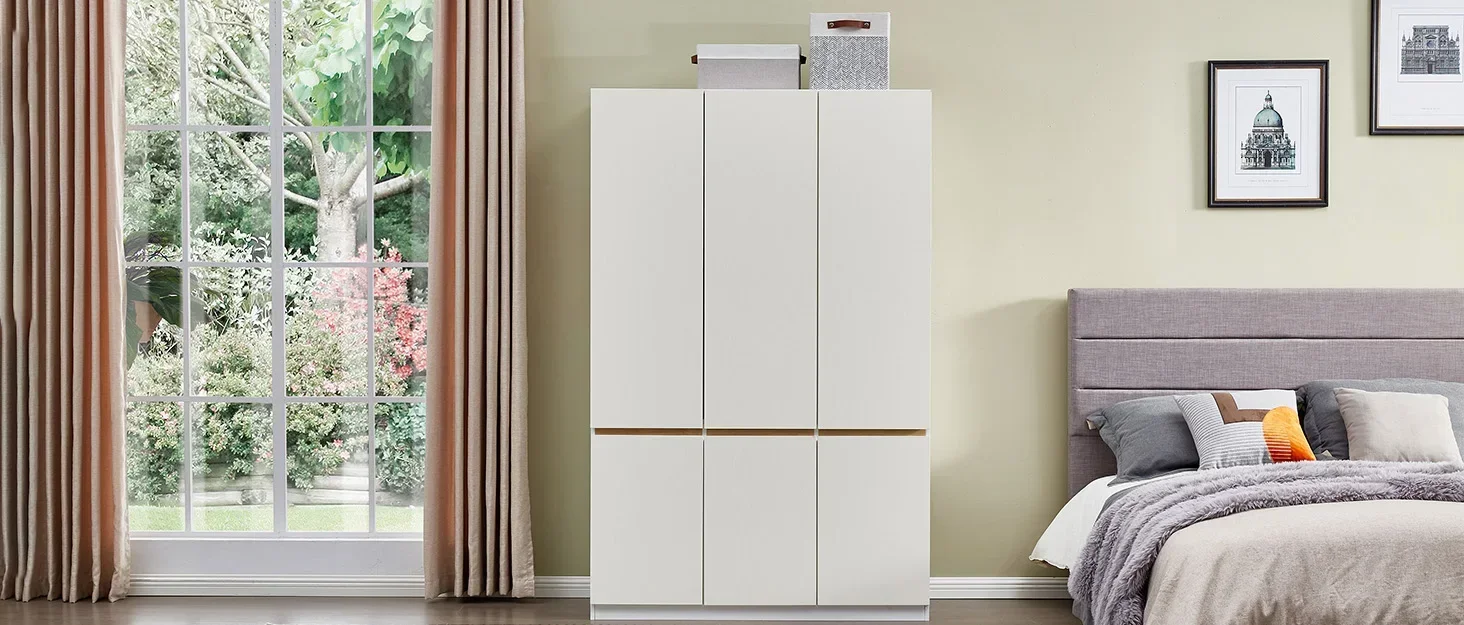 Description Picture 2 of item74.2" H 4 Doors 4 Drawers White Wood Wardrobe Armoire Closet, Modern Freestanding Bedroom Bathroom Organizer Storage Cabinet