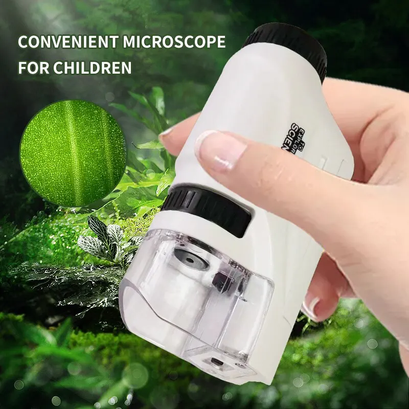 Mini kit de microscope de poche pour enfants, microscope de laboratoire  portable avec lumière LED, ustensiles d'expérience scientifique, 60 à 120x