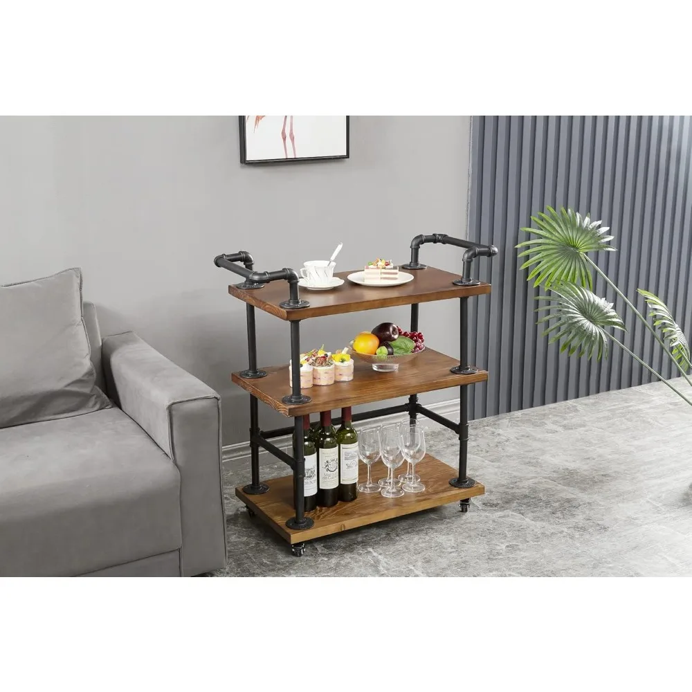 Industrial Bar Carts/Serving Carts/Kitchen Carts/Wine Rack Carts on Wheels with Storage-Industrial Rolling Carts