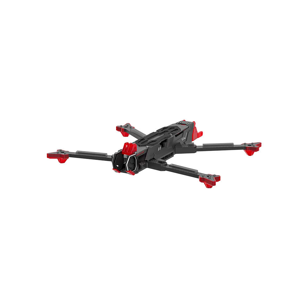 Kit Cadre SH CineLR 7 Longrange O4 pour Drone FPV Course, vue latérale avec les supports de batterie et le train d'atterrissage.