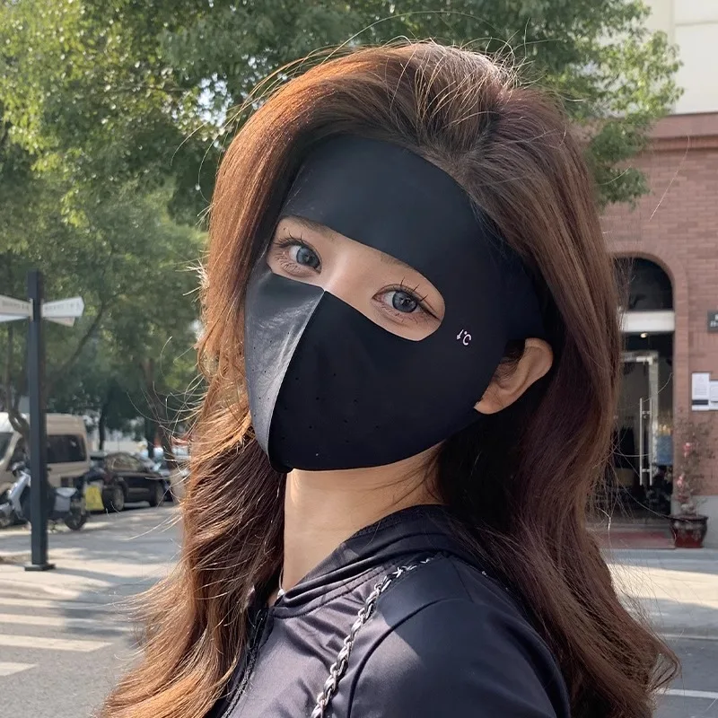 Summer Ice Silk Sunscreen Mask Full Face UV Protection Thin Breathable Forehead Cover Anti-UV Sun Shield Breathable Face Mask