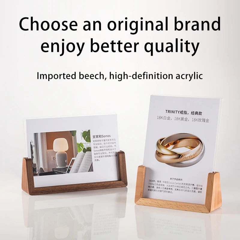 1Pcs A4 L Shape Mini Sign Display Holder Wood L Shape Counter Top Stand Clear Acrylic Price Card Tag Label Stand A5  A6