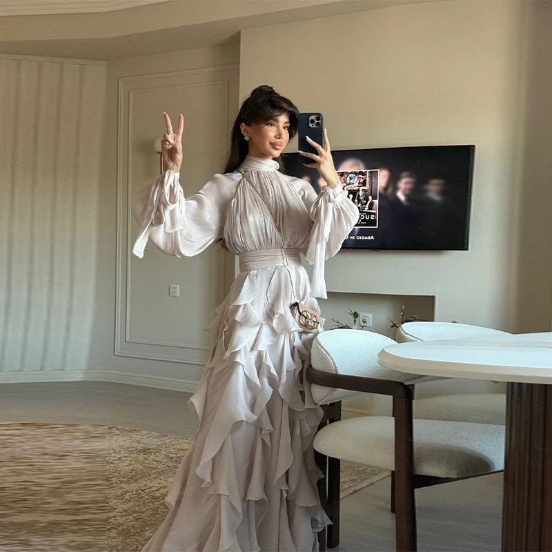 Elegant Fairy Dress Irregular Slim Fit Strap Temperament Long Sleeved Waist Cinching Evening Gown Chic Designed Women's Dress 2