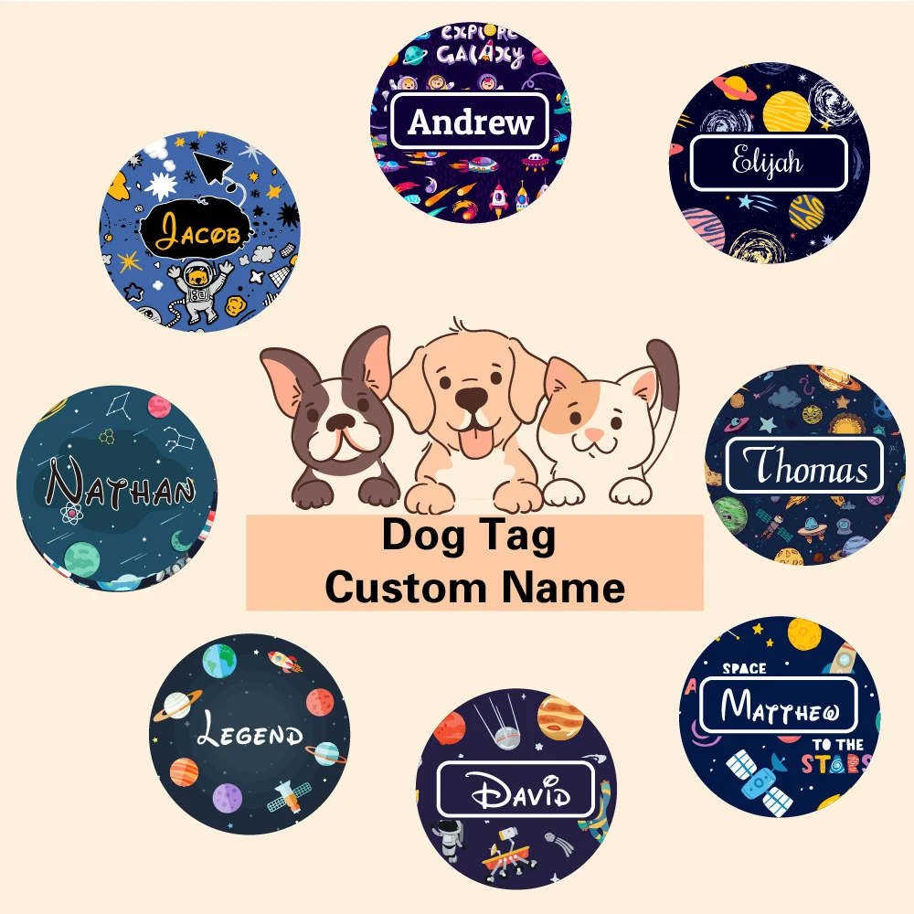 

Personalized Dog Tags Space astronaut Uv Inkjet Printing Custom Name Address Telephone Toys for Dogs Pet Products French Bulldog