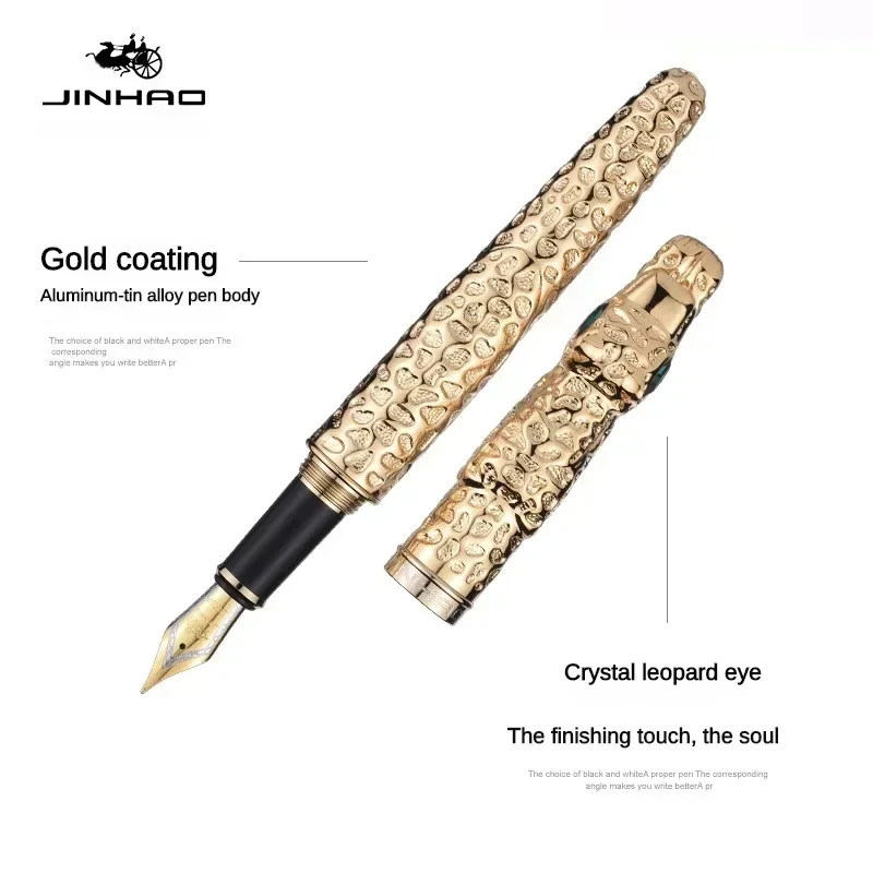 Jinhao 골든 레오파드 만년필, F 펜촉, 메탈 치타, 절묘한 필기펜, 사무실 문구류, 학교 용품, 럭셔리