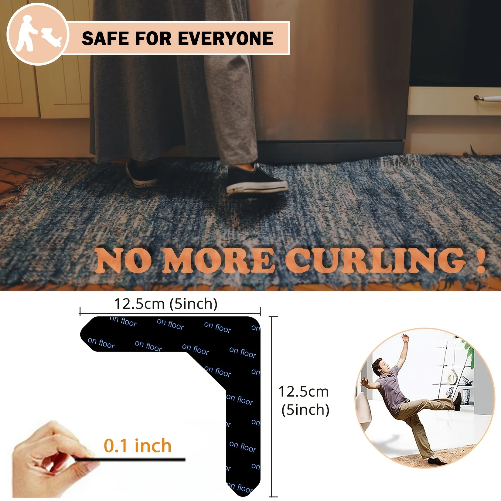 Carpet anti slip stickers anti slip stickers rug gripper carpet anti slip sticker 4/8pcs Carpet Tape Non Slip Rug Tape Reusable Rug Pad Gripper for Area Rugs Dual Sided Adhesive Sticker Keep Corners Flat