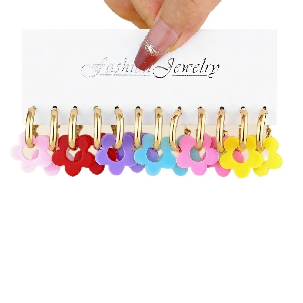Fashion Acrylic Earrings Set Colorful Versatile Earrings Gift Flower Pendant Elegant Drop Earrings Women