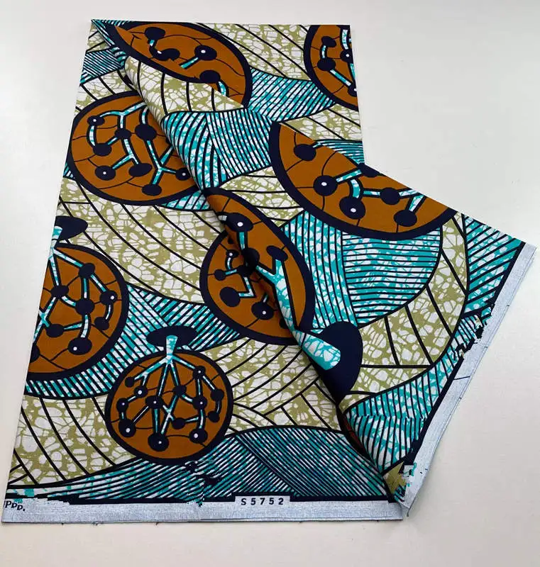 2023 High Quality African Wax Fabric Stretch Ankara Print Brode Cotton Material Wrapper New Gold Line Pattern For Sewing 6Yards 3