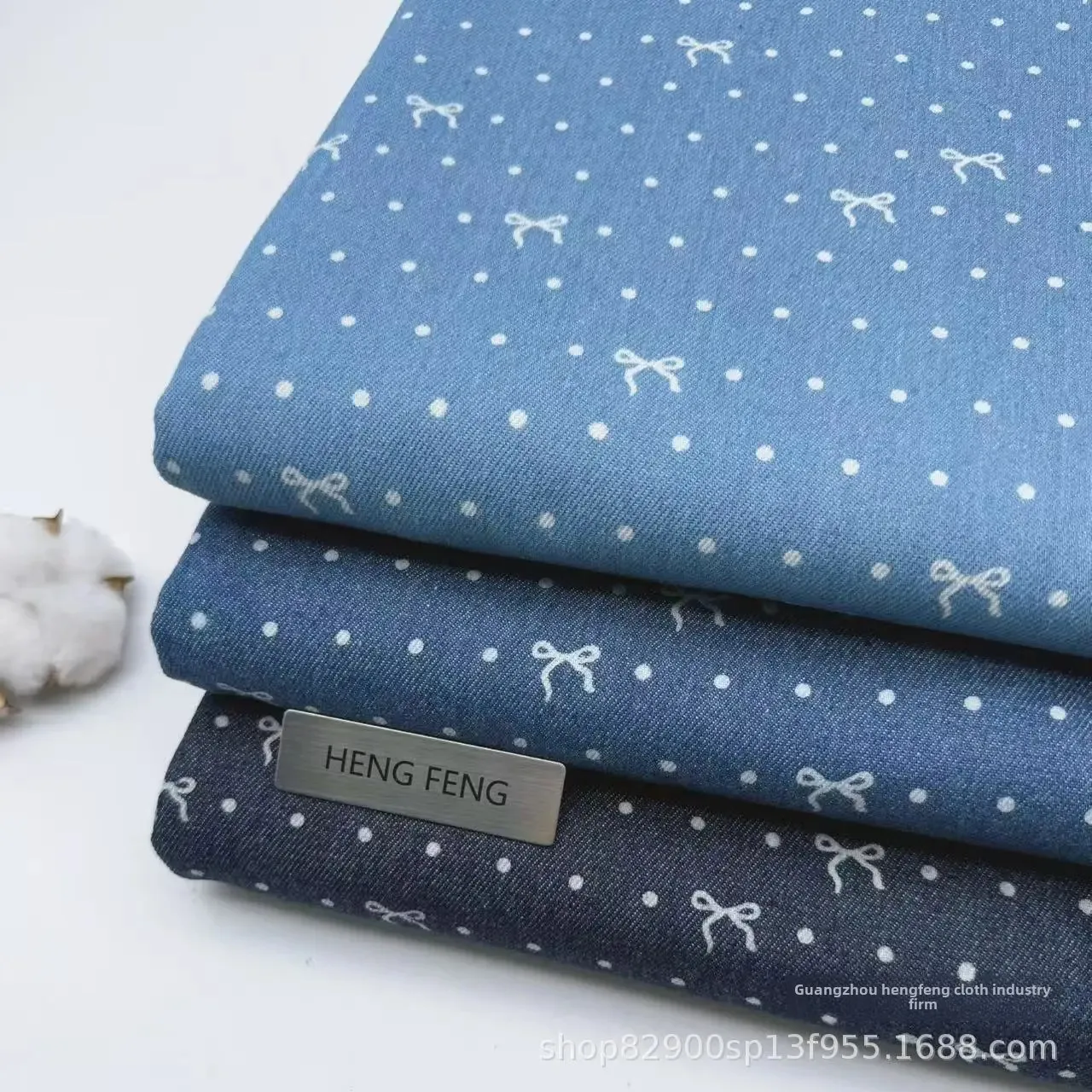 Trendy Polka Dot Bow Tie Denim Print Washed Fabric for Pants Jackets Skirts Bags Hats Home Use from Mainland China Origin