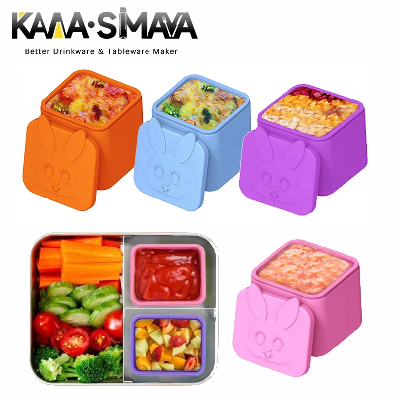 KAWASIMAYA 실리콘 스낵 용기 뚜껑 포함, 재사용 가능, 어린이 도시락, 누출 방지 소스 용기, 식품 보관 용기