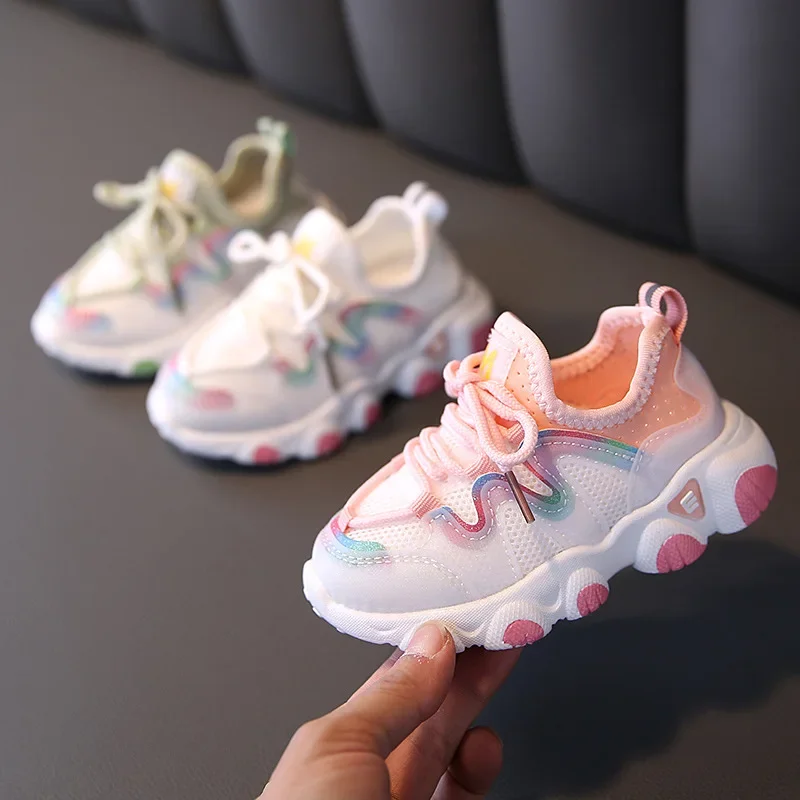 Spring Children Sport Shoes Breathable Soft Bottom Non-slip Casual Sneakers For Girls