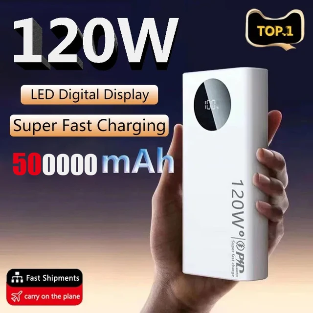 120W 500000mAh High Capacity Power Bank Fast Charging Powerbank Portable Battery Charger For iPhone Samsung Huawei 2025 New 1