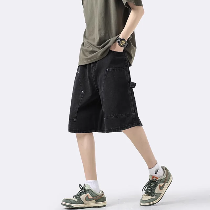 Men Shorts Jeans Blue Cargo Jorts Baggy Denim Summer Y2k Oversize Streetwear Hip Hop Korean Fashion Kpop Clothes Vintage Unisex