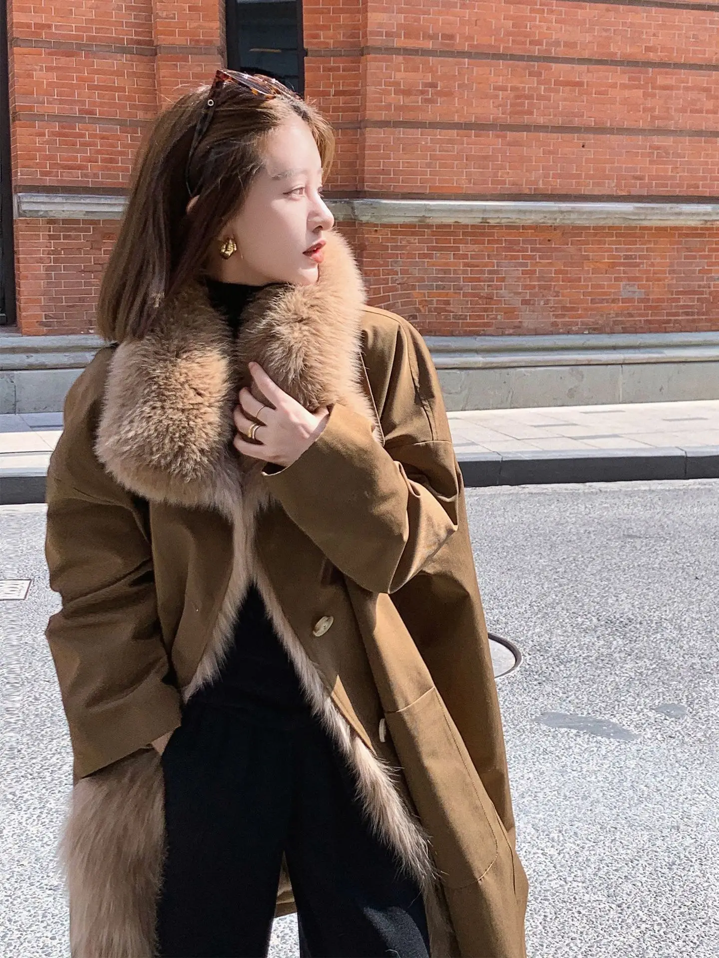 Big Joy Homemade Drag Sister Fur Parka Loose Fashion School Overcoming Women's New Fox Fur Coat