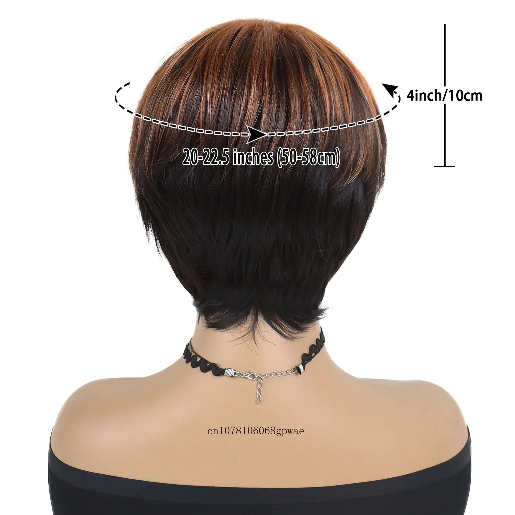 여성용 합성 짧은 다크 브라운 믹스 블랙 가발, 앞머리가있는 픽시 컷 가발, 데일리 코스튬 내열성, 캡 크기 조절 가능