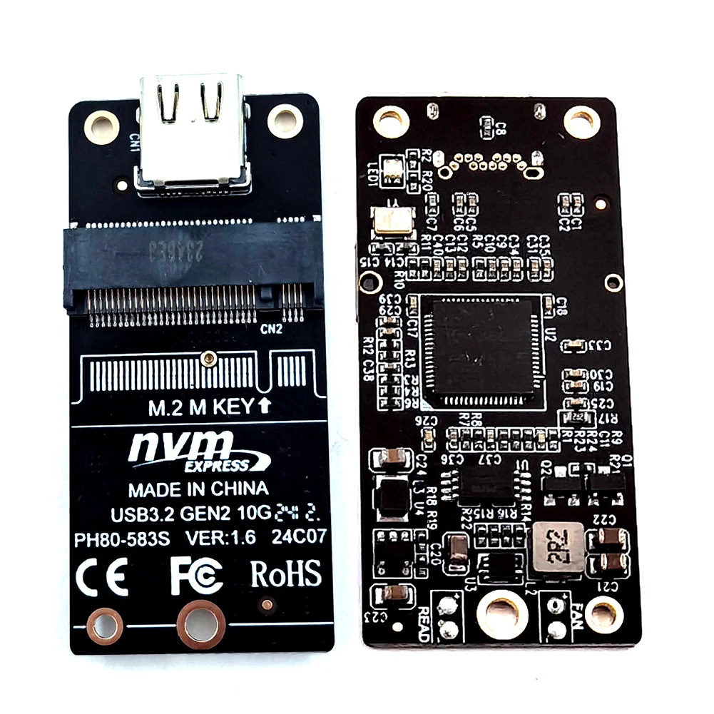 High Speed M2 to Type C SSD Enclosure Adapter Card JMS583 Chip USB3.2 10Gbps for 2230 2242 2260 2280 NVME SSDs