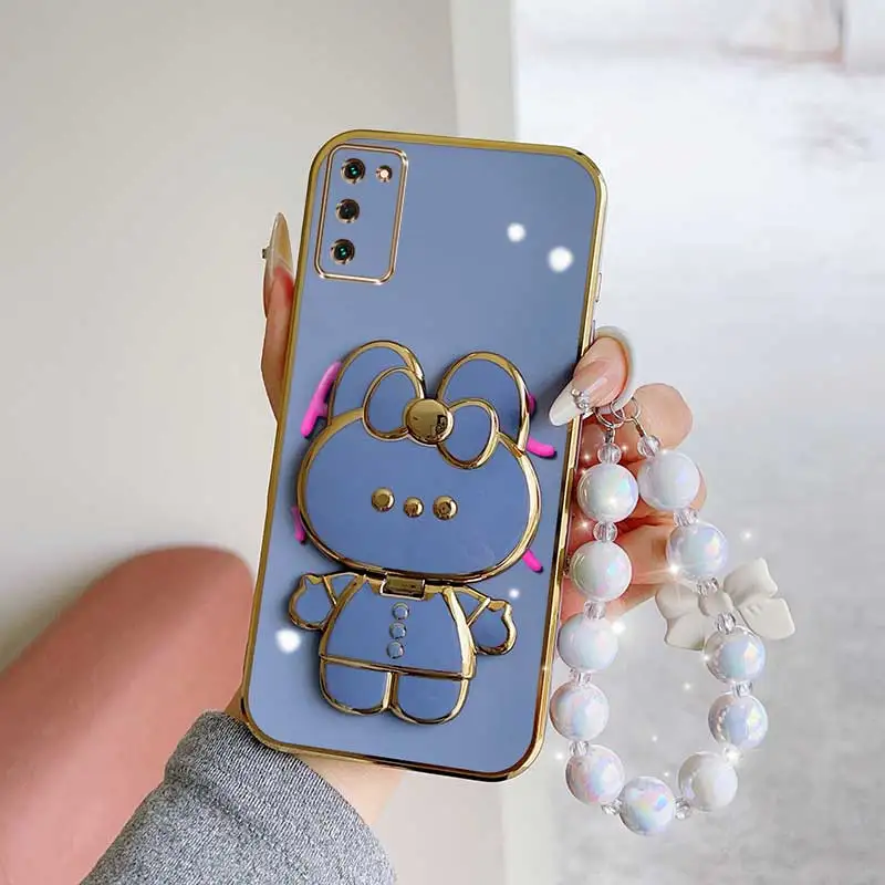 Charming Floral Phone Accessory Set: Case, Lanyard & Rabbit Stand