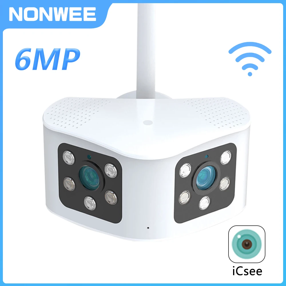 6MP Dual Lens WIFI IP Camera 180° Ultra Wide View Angle Panoramic 5MP HD Outdoor Security Camera Human Detect Video Surveillance