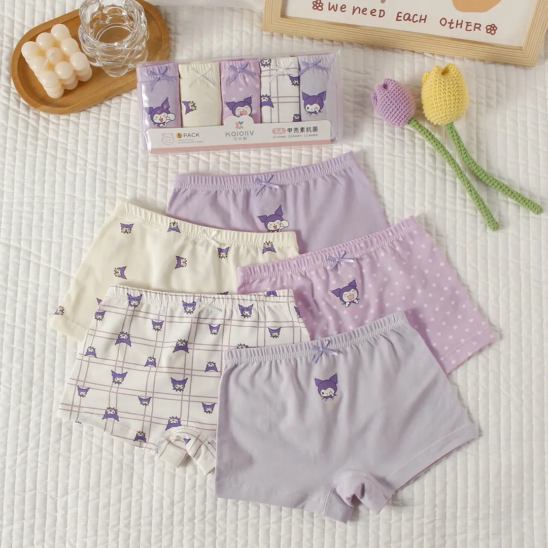 Anime Kuromi Children Cotton Underwear Sanrio Kawaii Cartoon Student Girl Purple Boxer Briefs Life Clothing Birthday Present girl life