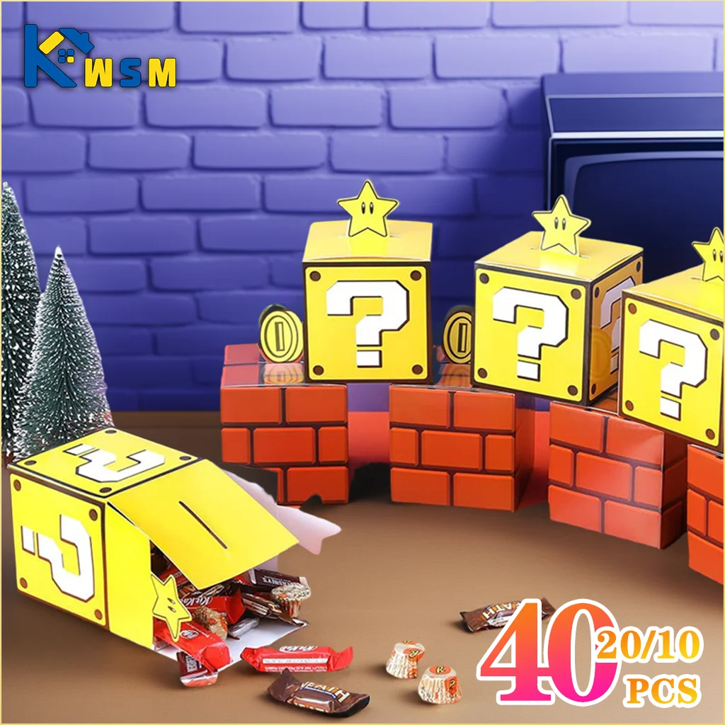 1-40PCS Game Themed Candy Boxes Birthday Party Gift Bags Hospitality Boxes Brick Pipe Pentagram Home Party Decorations