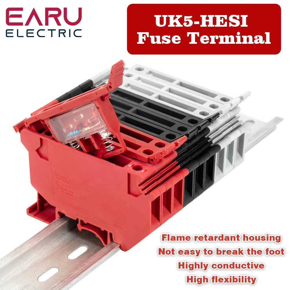 Description Picture 2 of item10Pcs/lot Din Rail Terminal Blocks UK-5-HESI Black Connector Screw Fuse Terminal Block Connector Screw Fuse Holder Conductor
