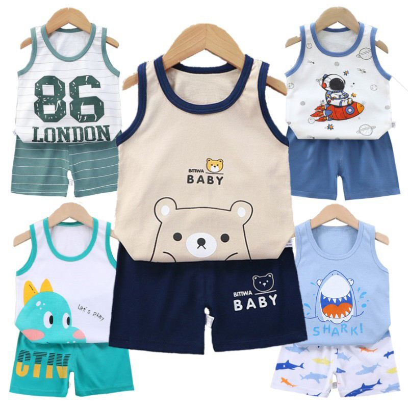 Vest+Shorts 2-Piece Clothing Set Cartoon Printing Summer Kids Baby Boys Girls Cotton Casual Tracksuit Clothes Suit 1-6 Years Old