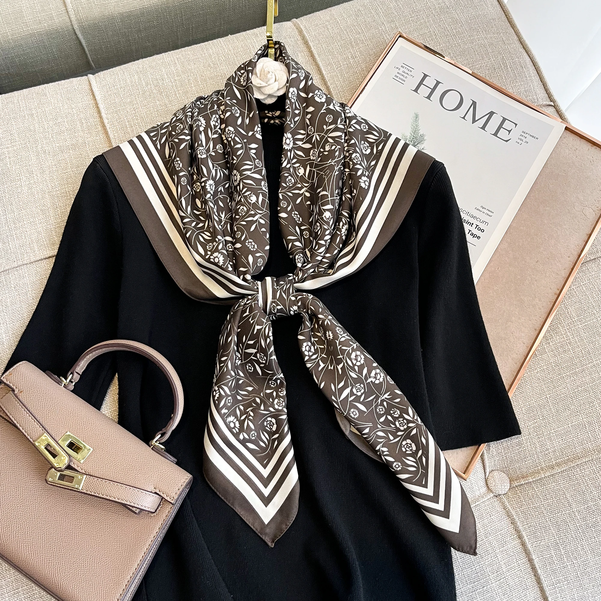 New Silk Square Scarf for Women Satin Shawls Neckerchief Casual Scarves Bandana Hair Hjiab 90*90cm Luxury Brand Versatile Fashio