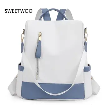 Women's Sweet-Style Color-Block Waterproof-Nylon Anti-Theft Large-Capacity Backpack 1