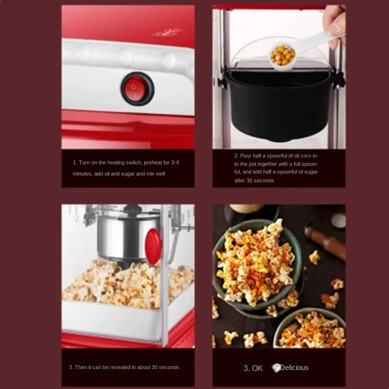 New Popcorn Machine Commercial Household Automatic Electric Popcorn Machine Children's Small Mini Stall