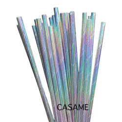 Eco - Friendly Rainbow Striped Paper Straws (Colorful silver)