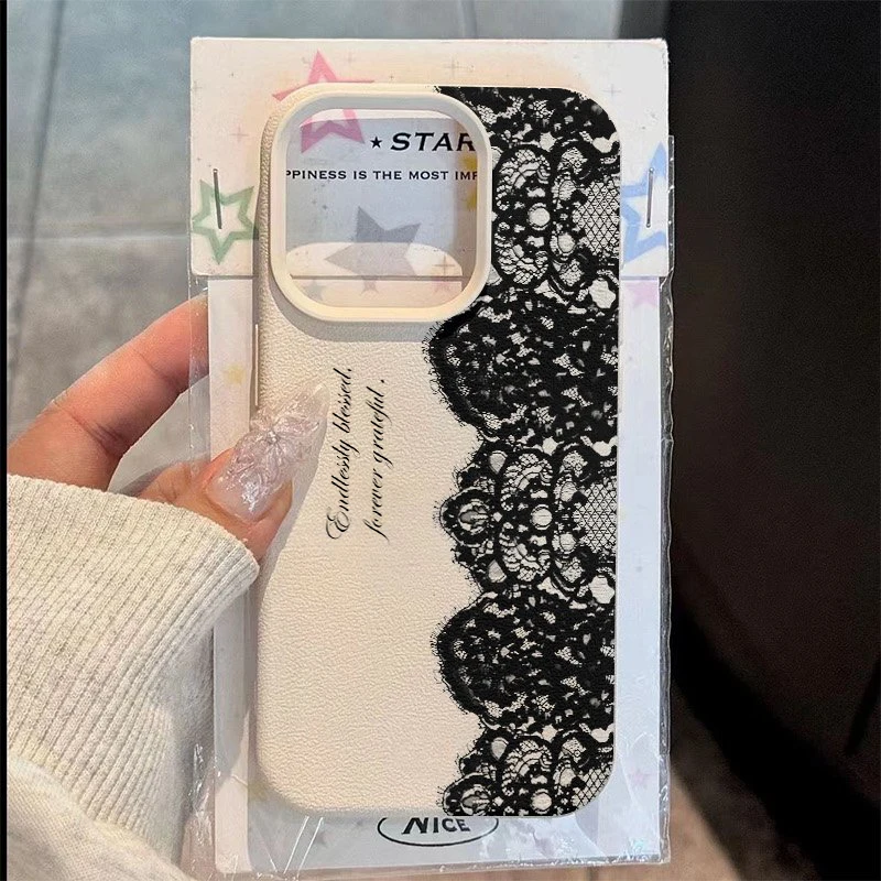 Elegant Shockproof Black Lace Lichee Pattern Soft Phone Case Cover