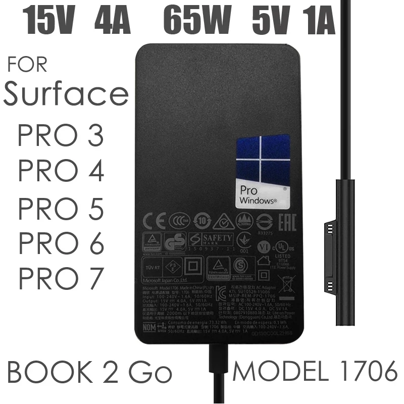para Microsoft Livro de Superfície Pro3 Pro4 Pro Pro Pro7 Adaptador de Energia 1706 Carregador Carga Rápida com 5v 1a Novo 15v 4a 65w