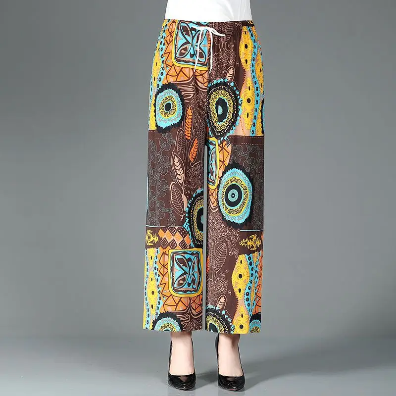 2024 Summer New Tribal Commute Elasticized High-waisted Drawstring Tie Dye Printed Straight Loose Casual Women's Clothing Pants