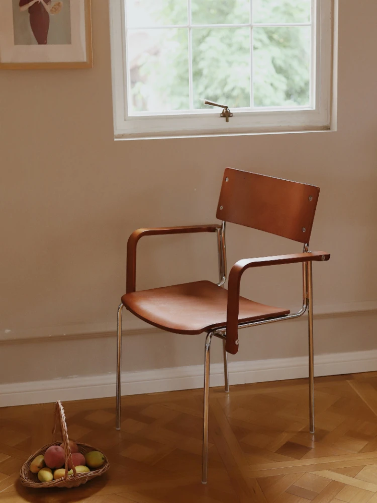 French Retro Single Back Office Desk and Chair, Simple Solid Wood Dining Table and Chair, Designer Stackable