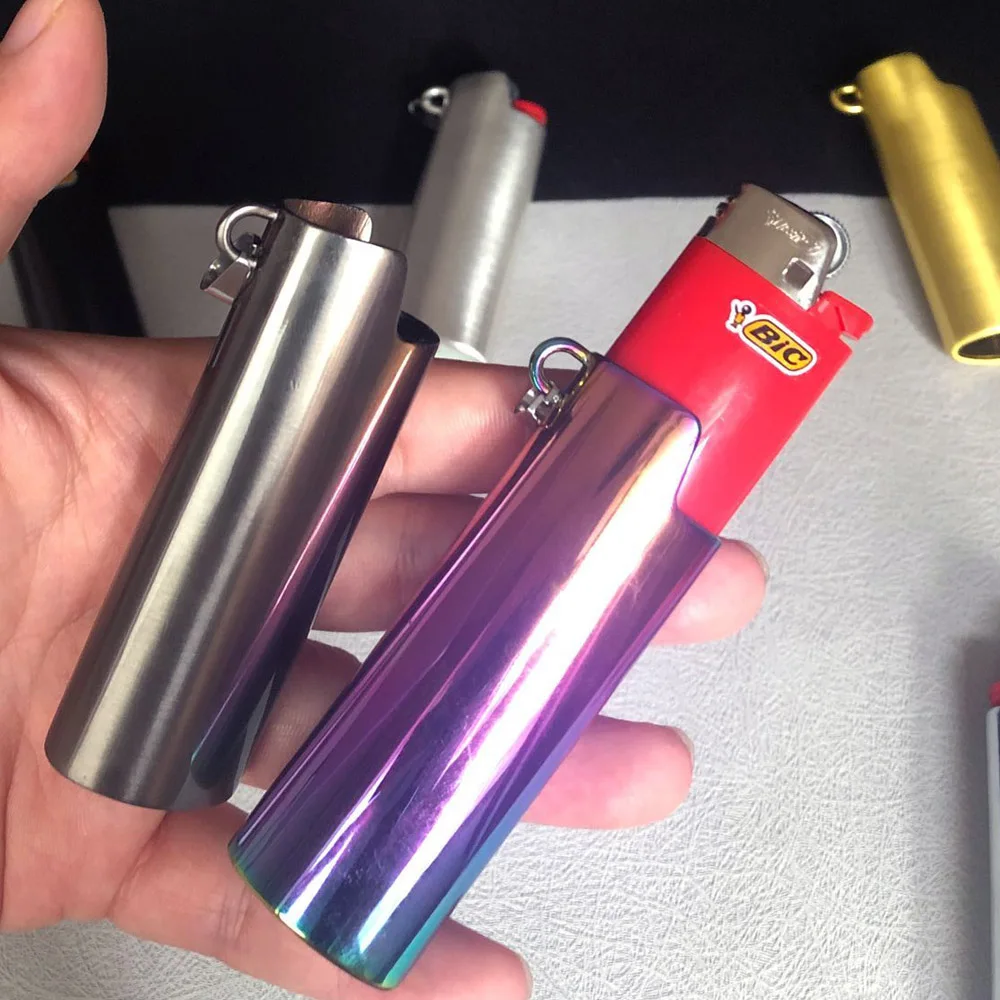 Metal Full Size Lighter Case with Chain Necklace Pendant - Trendy Hip Hop Jewelry Cover Holder
