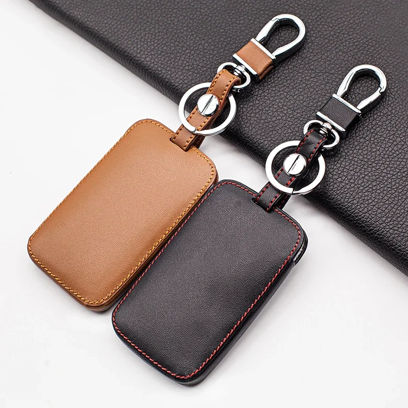 Premium Leather Key Cover Case - 3-Button Smart Card Protector & Accessory